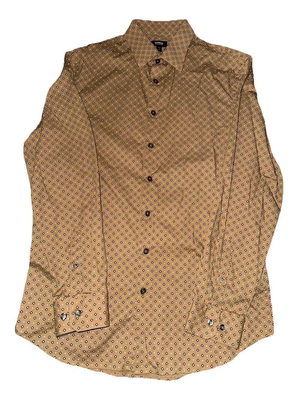 Men's Express Long-Sleeve Geometric Print Shirt - Tan